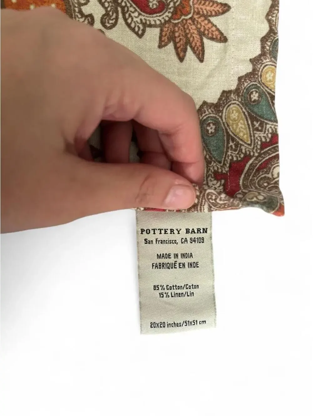 Pottery Barn Caroline Paisley 20” Table Topper/Napkin Cotton Linen